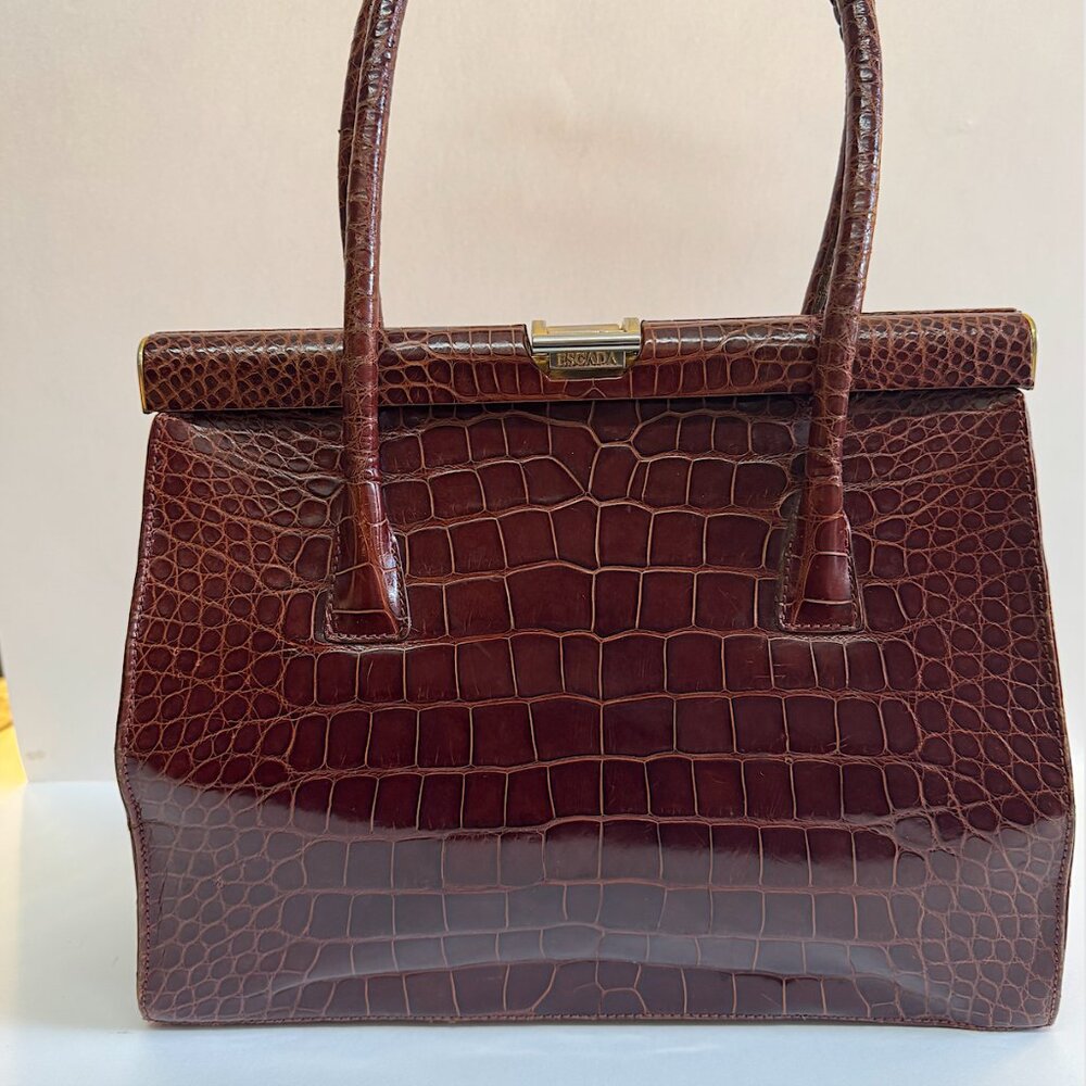Escada brown crocodile  leader vintage frame handbag in excellent condition